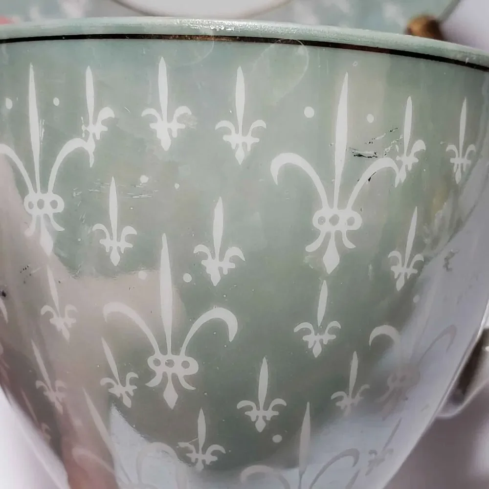 Fleur De Lis Teacup and Saucer Floral Vintage